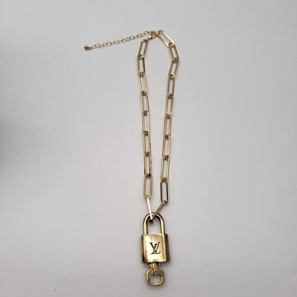 Authentic Louis Vuitton Lock and Key Gold Color with Gold Plated Chain Necklace - Picture 3 of 8